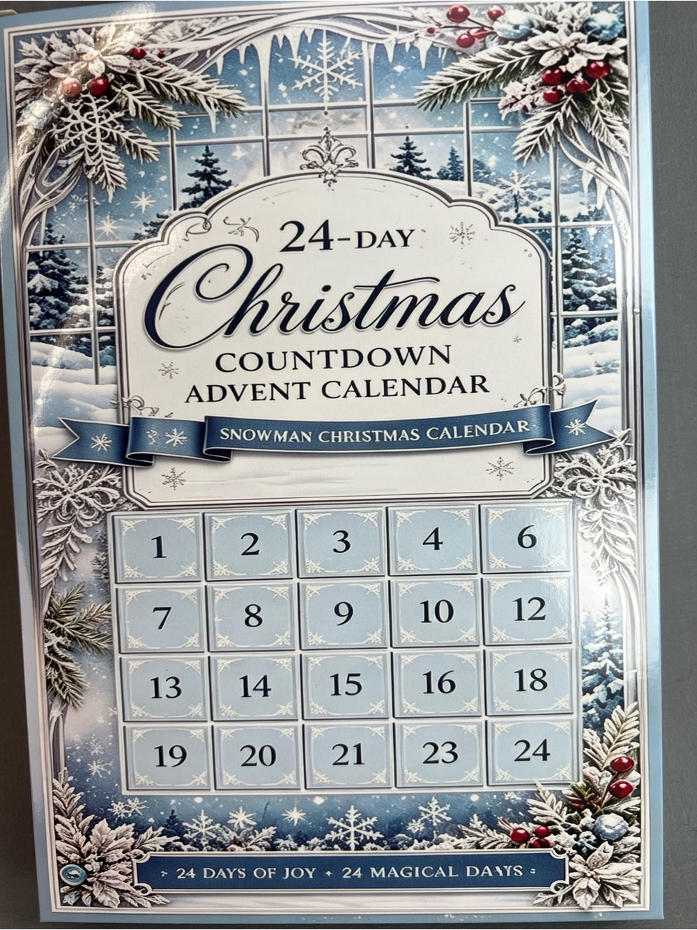Christmas 24-Day Countdown Advent Calendar - Snowman Design, Blue
